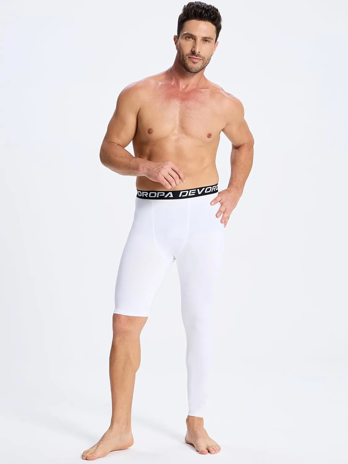 DEVOROPA Mens One Leg Compression Pants Quick Dry Basketball Running Tights Sports Leggings Athletic Baseball Base Layer