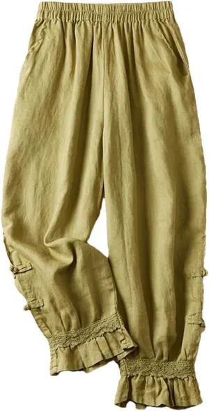 Dndrdhfb Women's Cotton Bloomers High Waist Thin Harem Pants Casual Ankle Length Wide Leg Pants
