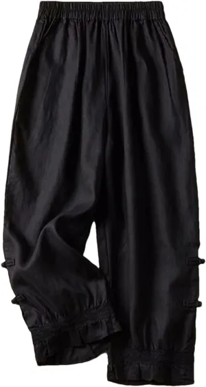 Dndrdhfb Women's Cotton Bloomers High Waist Thin Harem Pants Casual Ankle Length Wide Leg Pants