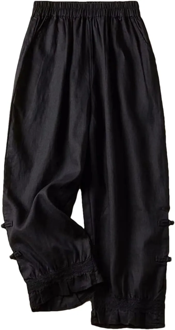 Dndrdhfb Women's Cotton Bloomers High Waist Thin Harem Pants Casual Ankle Length Wide Leg Pants