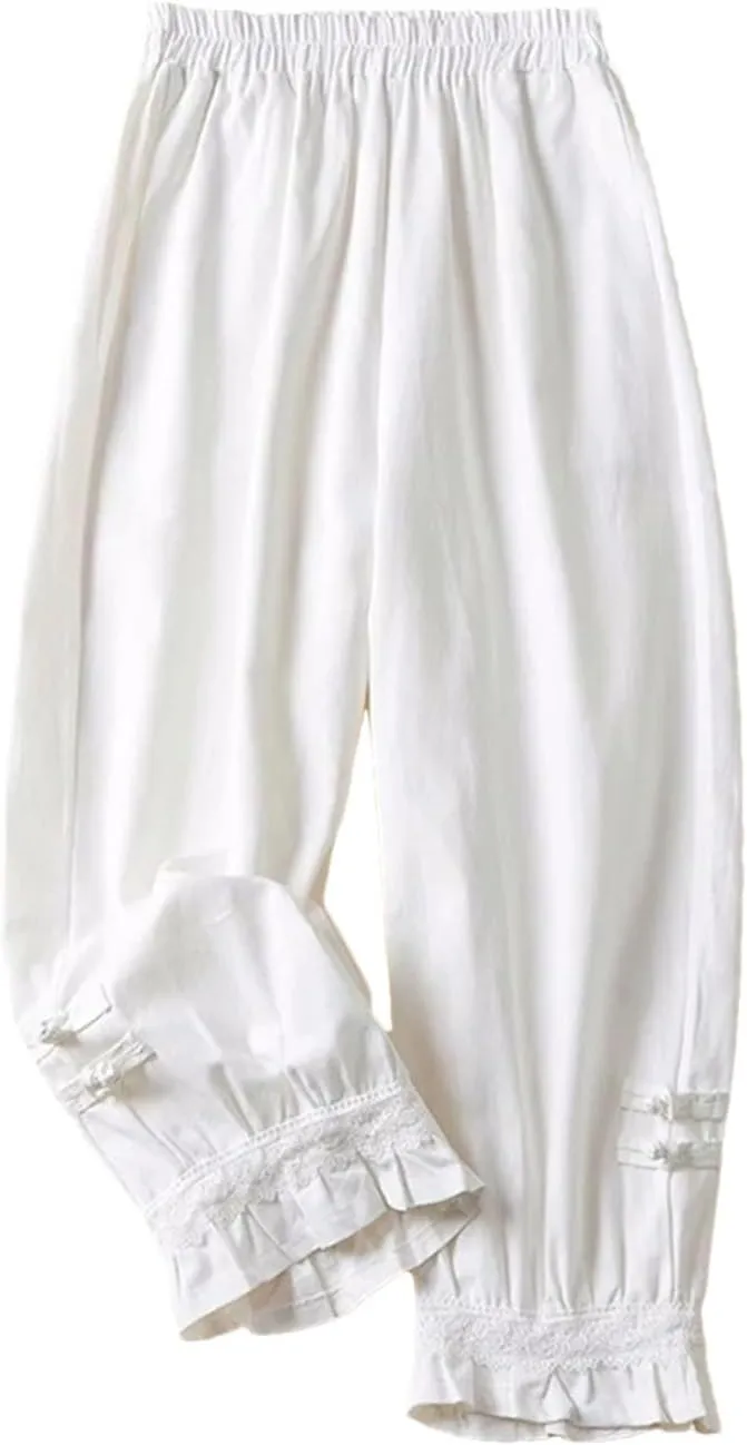 Dndrdhfb Women's Cotton Bloomers High Waist Thin Harem Pants Casual Ankle Length Wide Leg Pants
