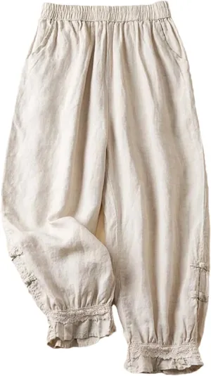 Dndrdhfb Women's Cotton Bloomers High Waist Thin Harem Pants Casual Ankle Length Wide Leg Pants