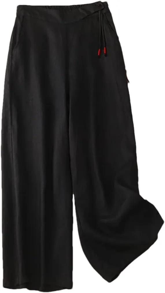 Dndrdhfb Women's Elastic Waist Wide Leg Pants Casual Cotton and Linen Harem Pants