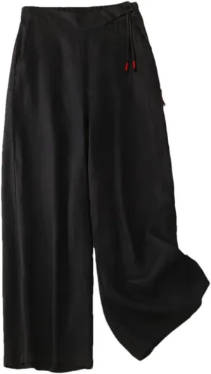 Dndrdhfb Women's Elastic Waist Wide Leg Pants Casual Cotton and Linen Harem Pants