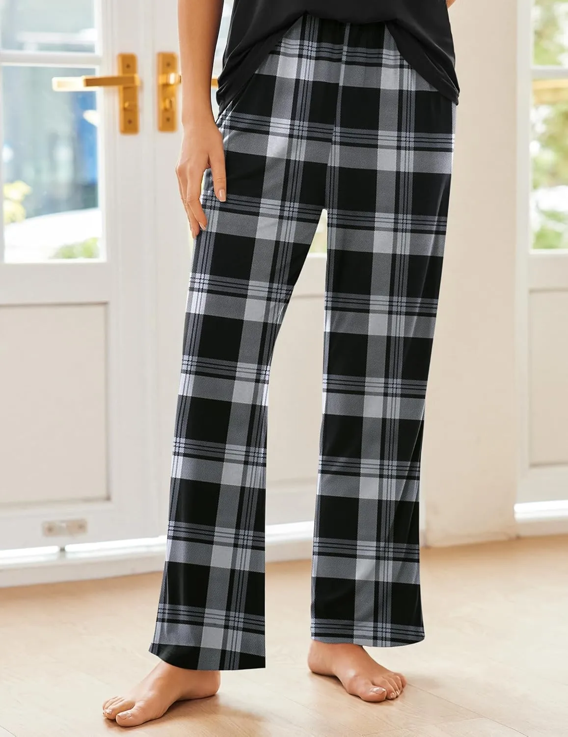 Ekouaer Pajama Sets For Women 2 Piece Short Sleeve Pj Sets With Long Printed Pants Sleepwear Casual Loose Lounge Sets