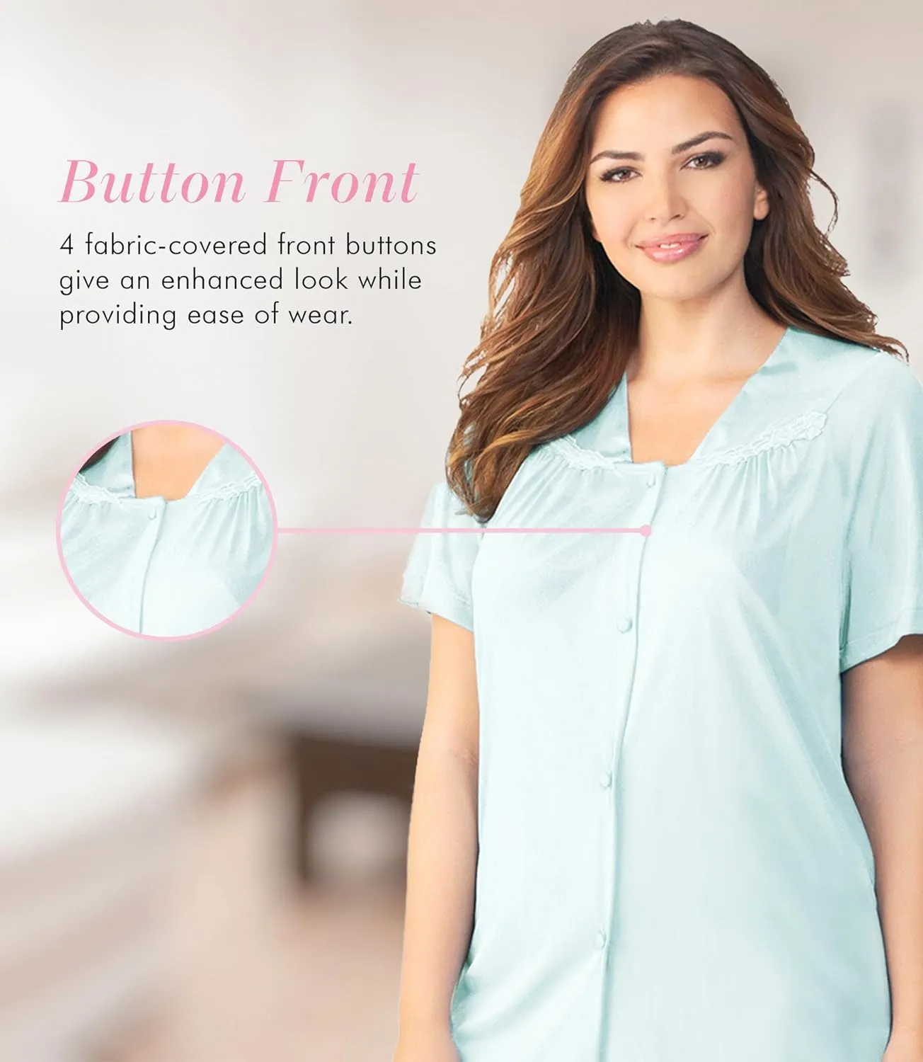 Exquisite Form Women's Plus Size 90807 Nylon Tricot Short Sleeve Matching Pajama Set