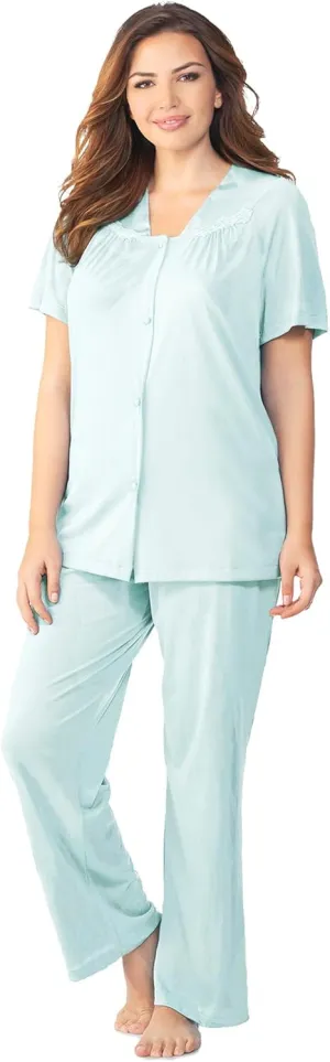 Exquisite Form Women's Plus Size 90807 Nylon Tricot Short Sleeve Matching Pajama Set