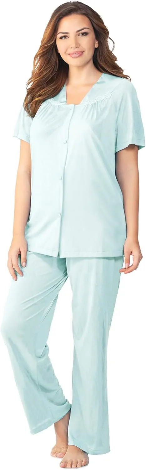 Exquisite Form Women's Plus Size 90807 Nylon Tricot Short Sleeve Matching Pajama Set