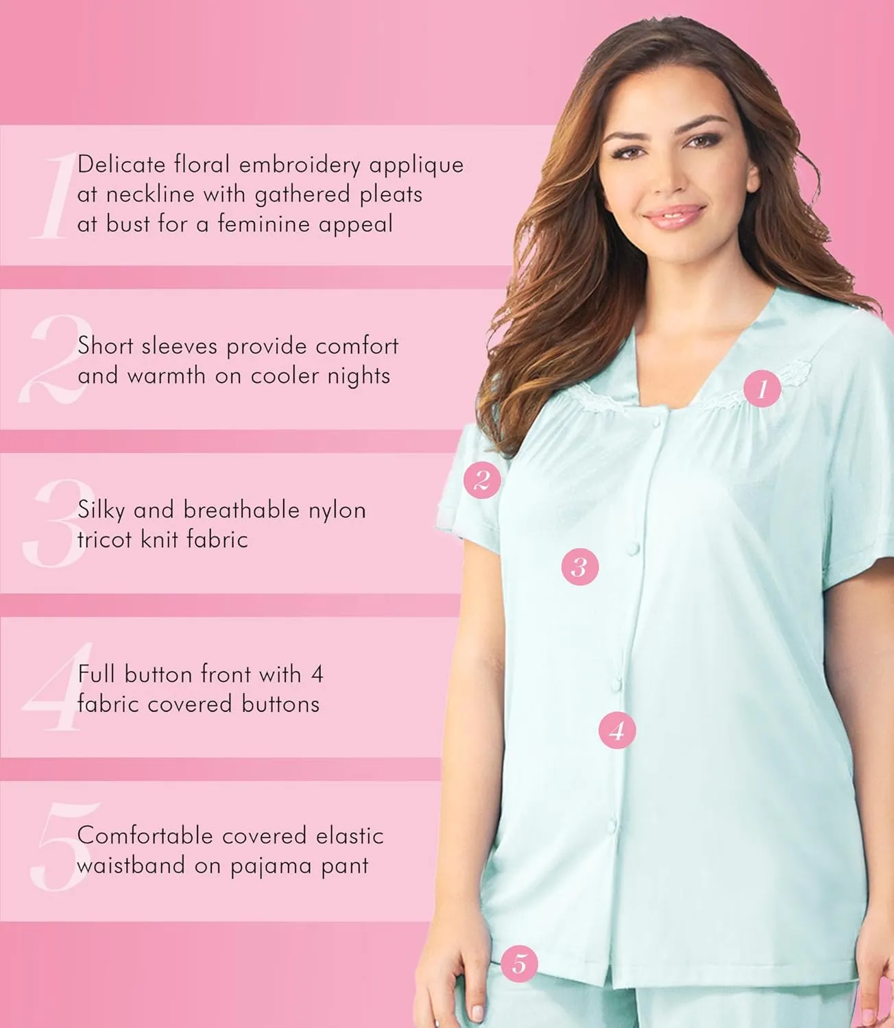 Exquisite Form Women's Plus Size 90807 Nylon Tricot Short Sleeve Matching Pajama Set