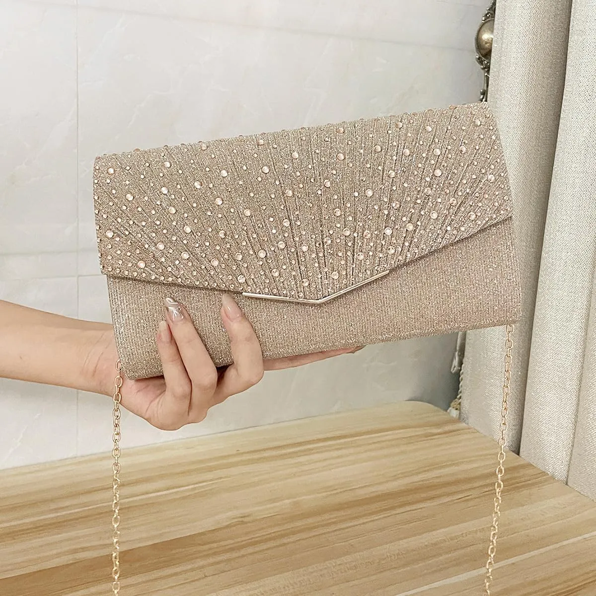 Fashion Evening Party Clutch Rhinestone Handbag Party Wedding Elegant Banquet Bag Large Capacity Shoulder Bag Crossbody Bag
