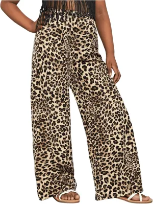 Floerns Girl's Elastic Waist Leopard Print Track Pants Straight Leg Street Pants