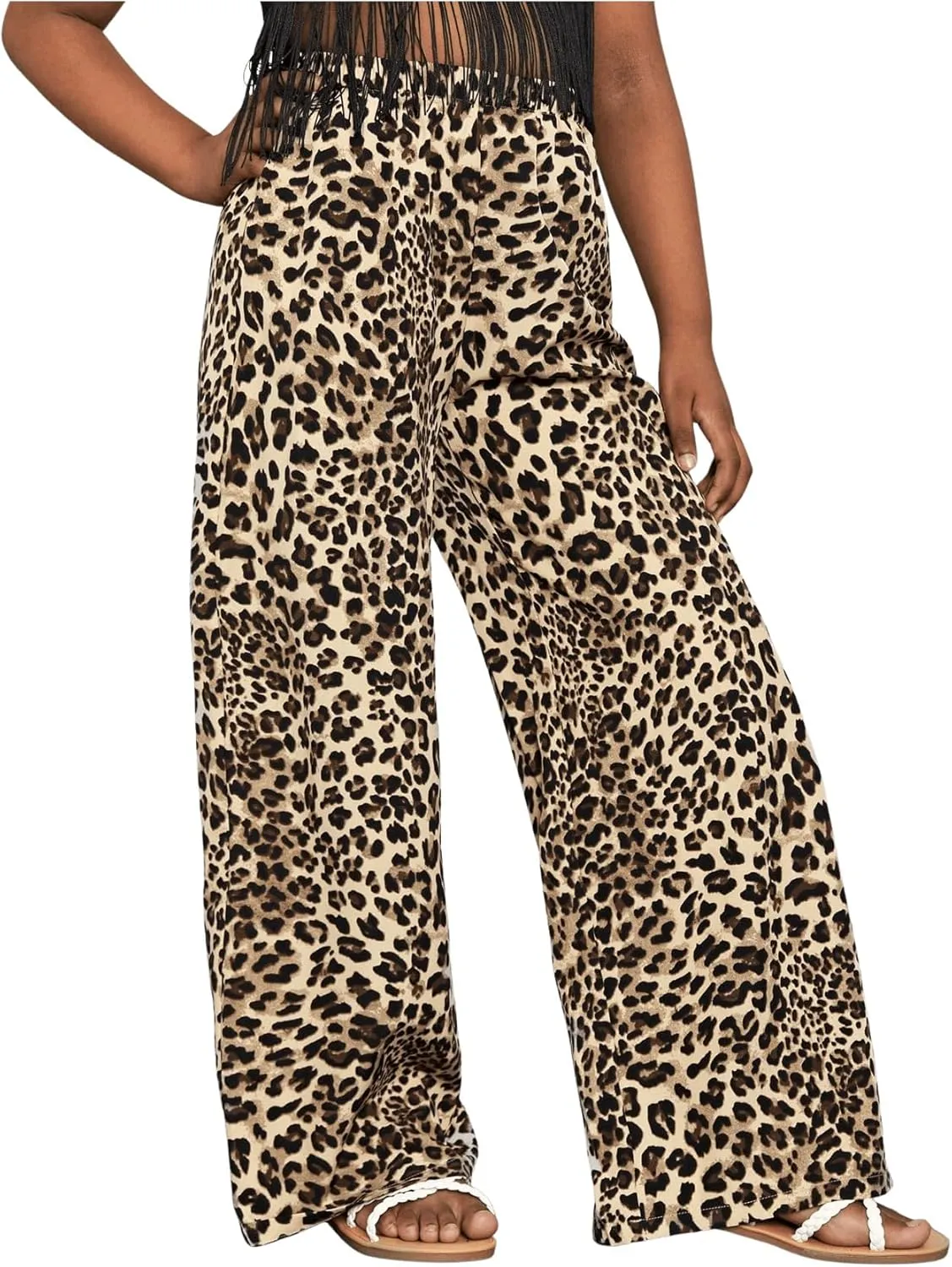 Floerns Girl's Elastic Waist Leopard Print Track Pants Straight Leg Street Pants