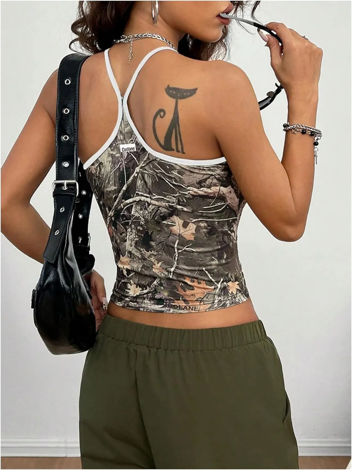 Floerns Women's Camouflage Sleeveless Camisole Scoop Neck Ruched Y2K Cami Tops