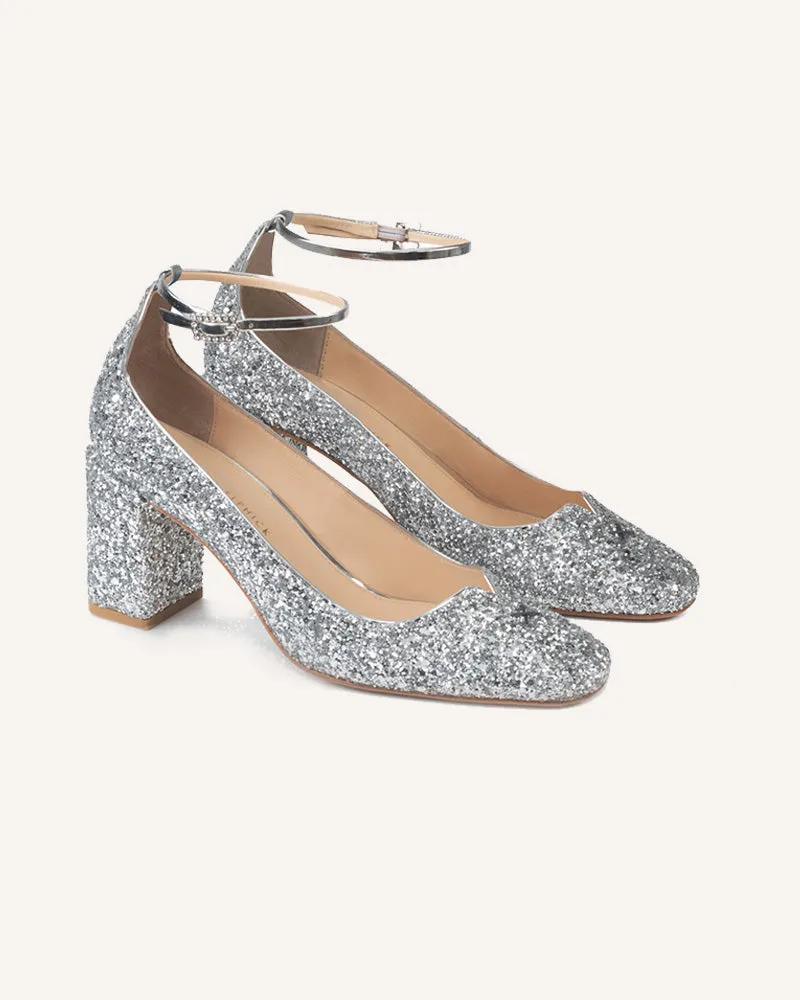 FLORENCE SILVER GLITTER PUMPS