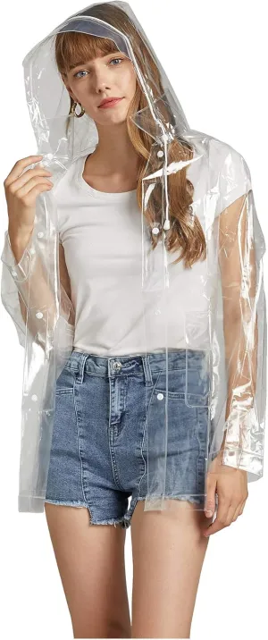Freesmily Women Clear Raincoat EVA Waterproof Rain Jacket Coat with Detachable Hood