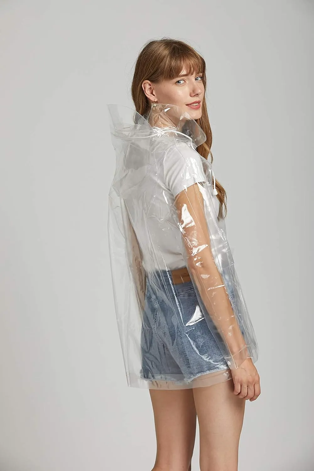 Freesmily Women Clear Raincoat EVA Waterproof Rain Jacket Coat with Detachable Hood