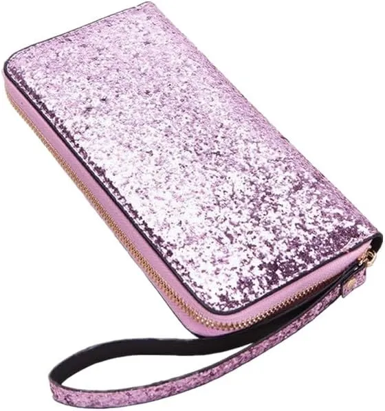 FuSi Sequined Wallet Casual 2-Fold Long Coin Purse for Gift (Purple)