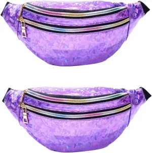 GALPADA 2pcs Outdoor Waist Bag Pu Leather Reflective Crossbody Fanny Pack 5 Compartments for Travel Essentials (dazzling Sequins)