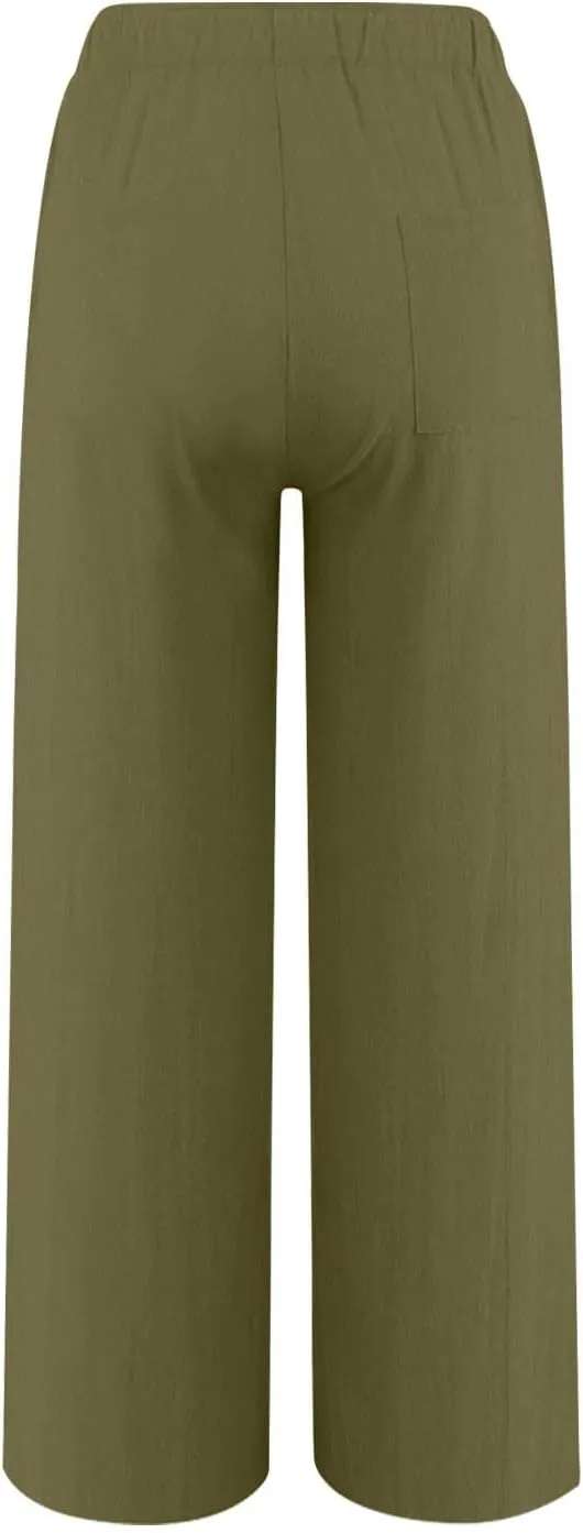 Gcvizuso Linen Pants Women Summer Casual Loose Drawstring Pants Wide Leg High Waist Trousers Boho Lounge Beach Pant