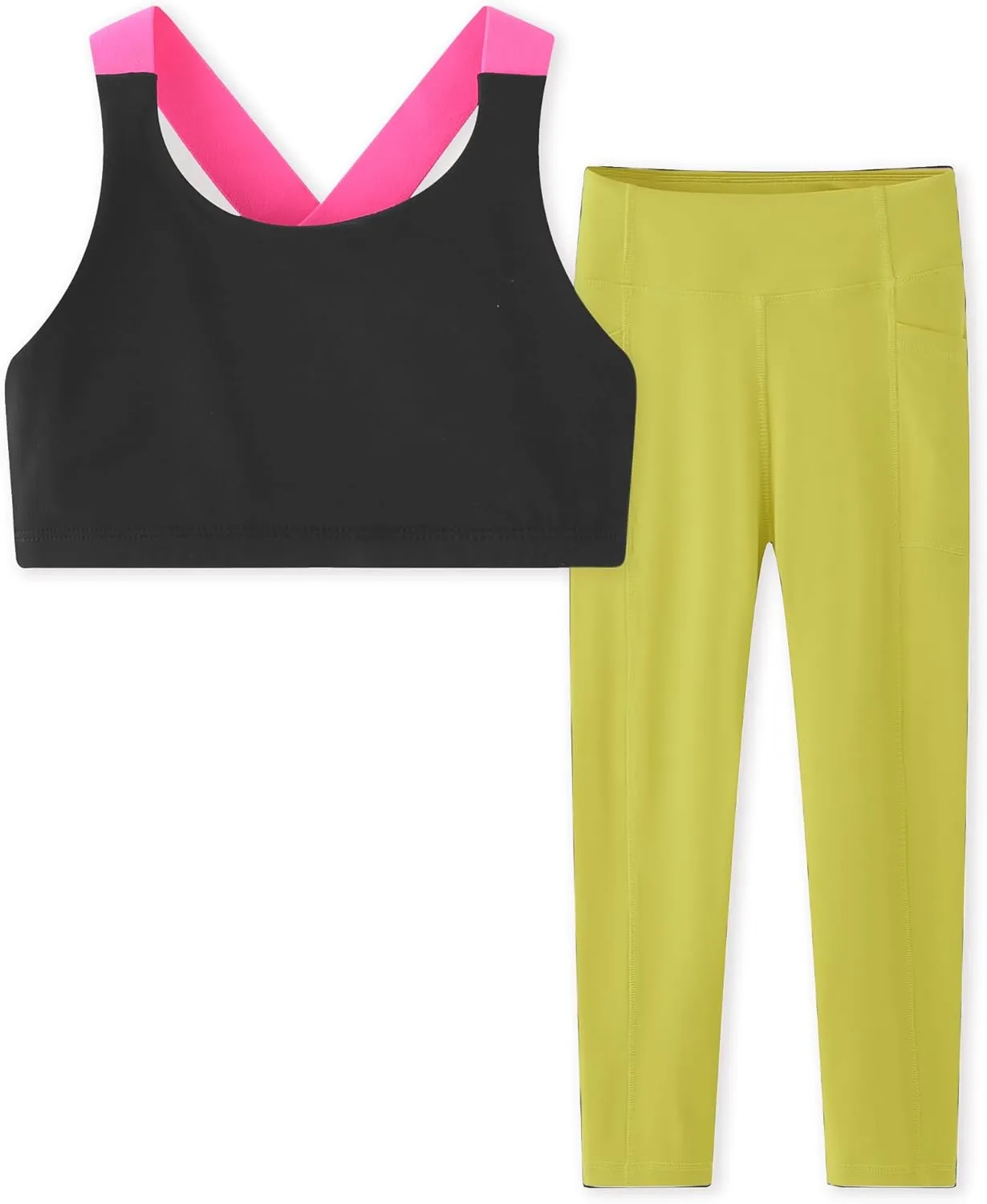 Girls Yoga Leggings Girls Athletic Leggings Training Bras Set Kids Gym Crop Tank Top Activewear Set for 5-13Years
