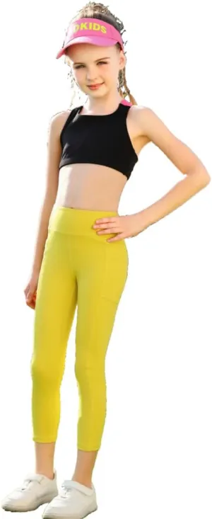 Girls Yoga Leggings Girls Athletic Leggings Training Bras Set Kids Gym Crop Tank Top Activewear Set for 5-13Years