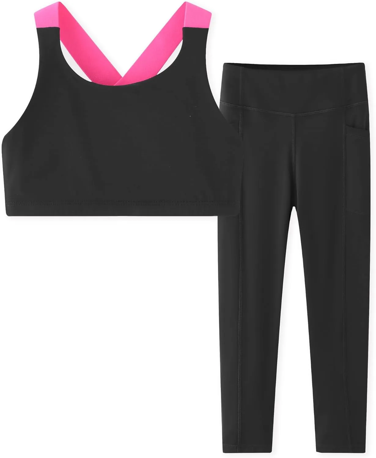 Girls Yoga Leggings Girls Athletic Leggings Training Bras Set Kids Gym Crop Tank Top Activewear Set for 5-13Years