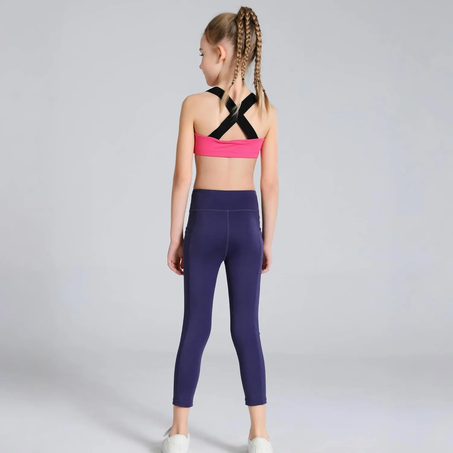Girls Yoga Leggings Girls Athletic Leggings Training Bras Set Kids Gym Crop Tank Top Activewear Set for 5-13Years