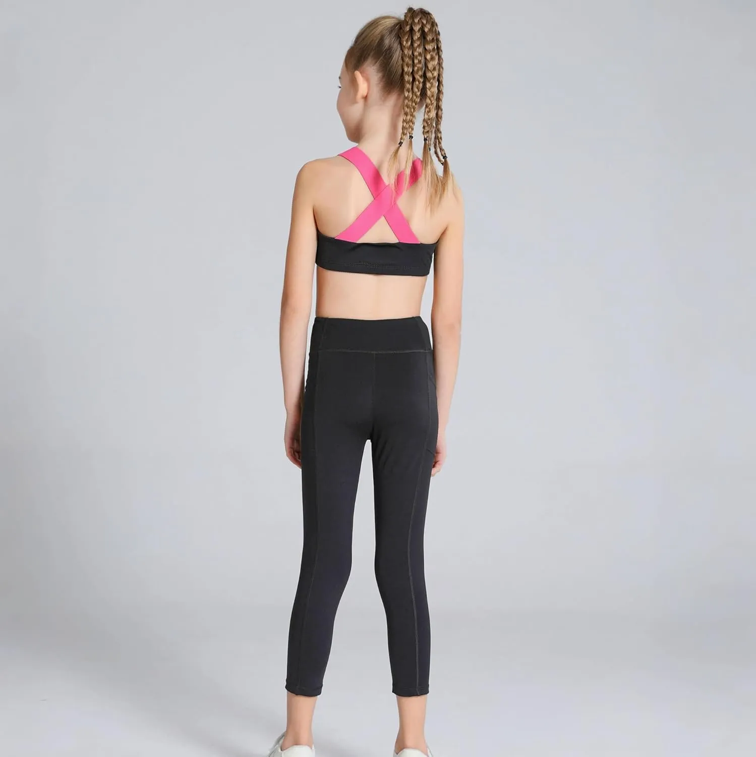 Girls Yoga Leggings Girls Athletic Leggings Training Bras Set Kids Gym Crop Tank Top Activewear Set for 5-13Years