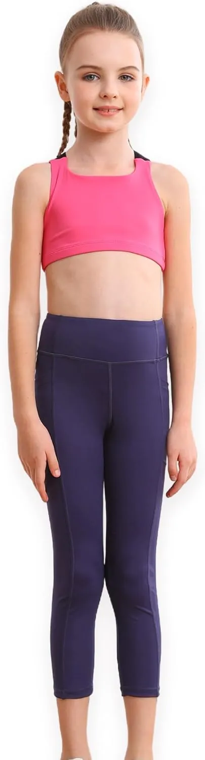 Girls Yoga Leggings Girls Athletic Leggings Training Bras Set Kids Gym Crop Tank Top Activewear Set for 5-13Years