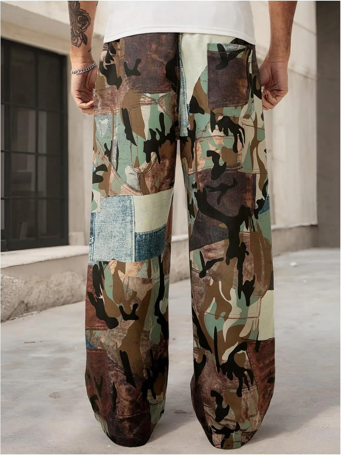 GORGLITTER Men's Camo Baggy Track Pants Drawstring Waist Wide Leg Trousers with Pockets