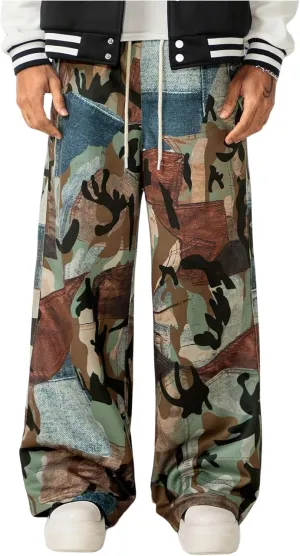 GORGLITTER Men's Camo Baggy Track Pants Drawstring Waist Wide Leg Trousers with Pockets