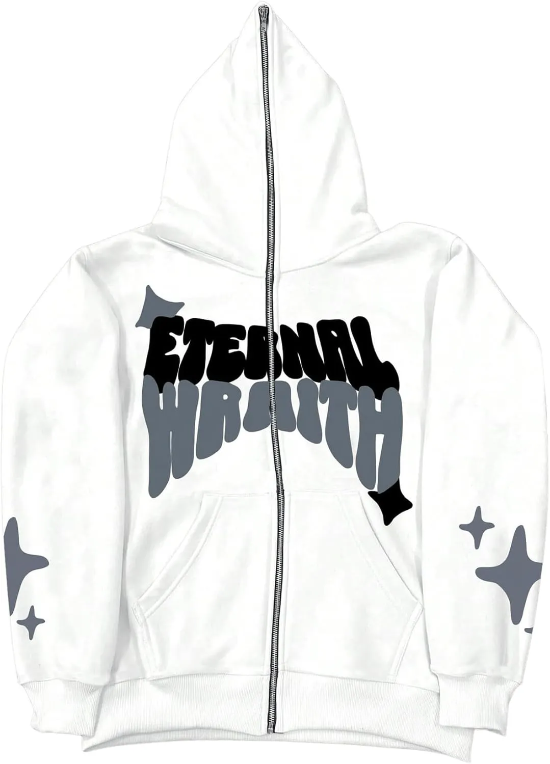 GORGLITTER Men's Full Zip Y2K Hoodie Graphic Lettter Print Long Sleeve Fashion Jacket Hooded Sweatshirt