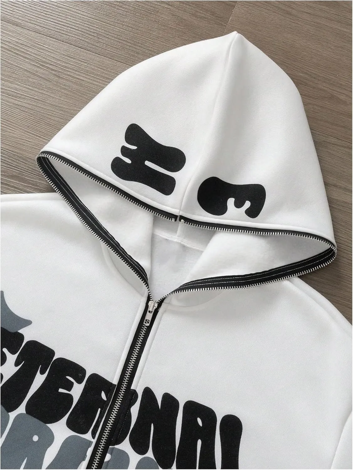 GORGLITTER Men's Full Zip Y2K Hoodie Graphic Lettter Print Long Sleeve Fashion Jacket Hooded Sweatshirt