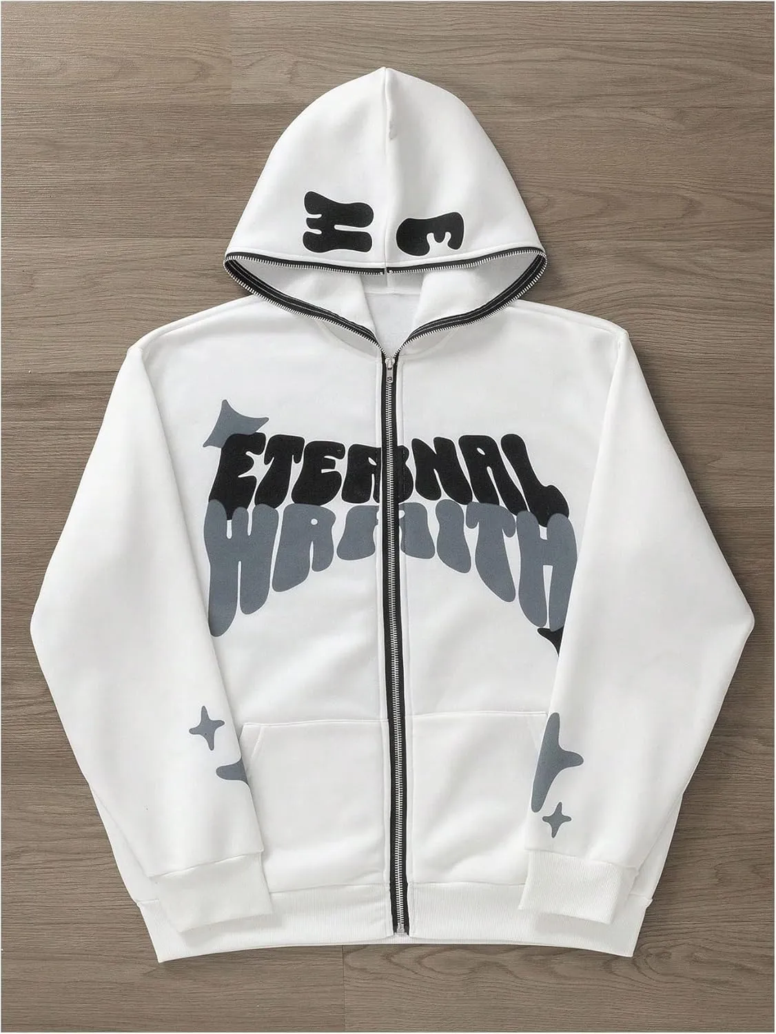 GORGLITTER Men's Full Zip Y2K Hoodie Graphic Lettter Print Long Sleeve Fashion Jacket Hooded Sweatshirt