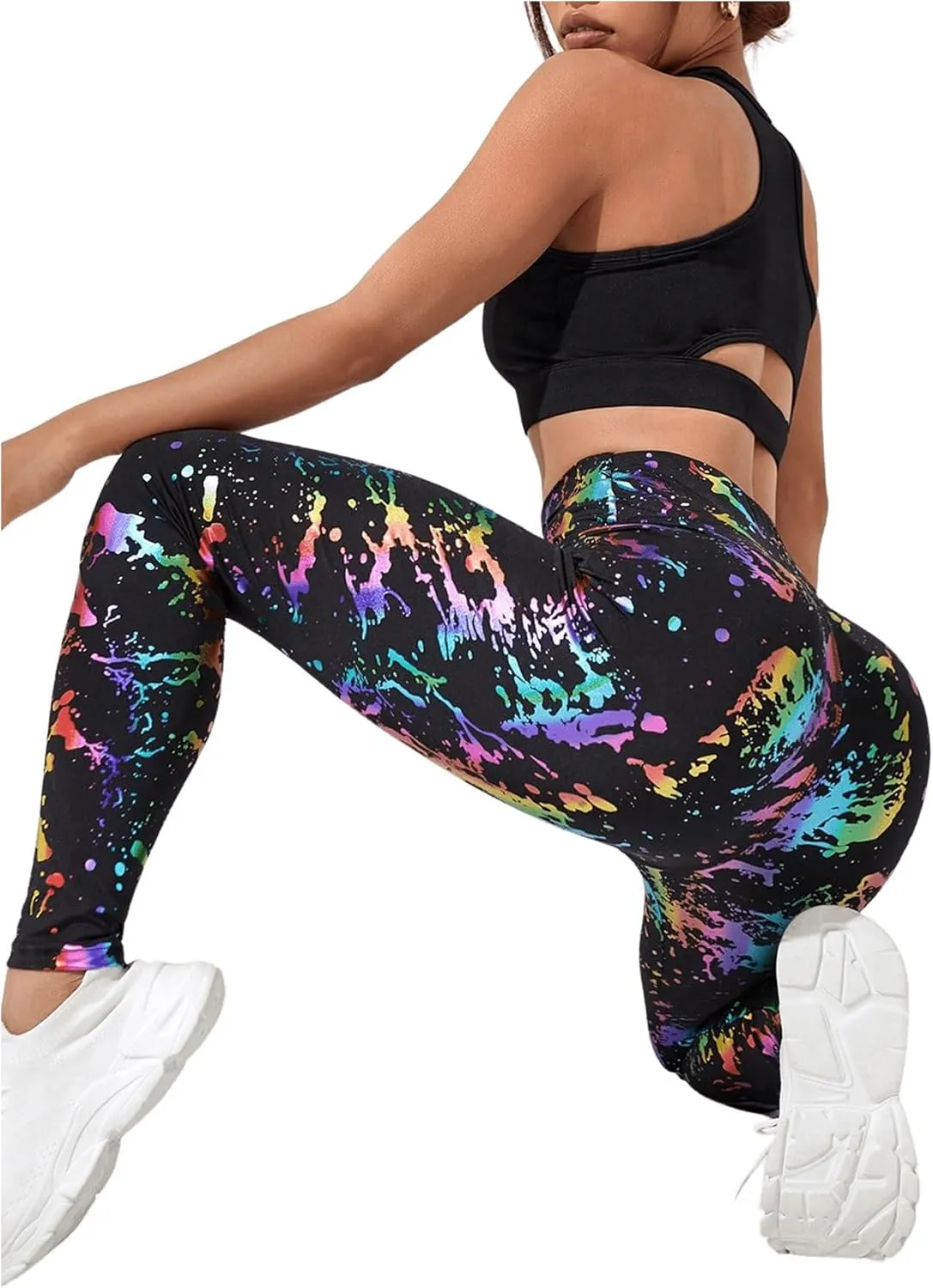 GORGLITTER Women's Neon Reflective Legging High Waisted Y2K Rave Festival Skinny Pants