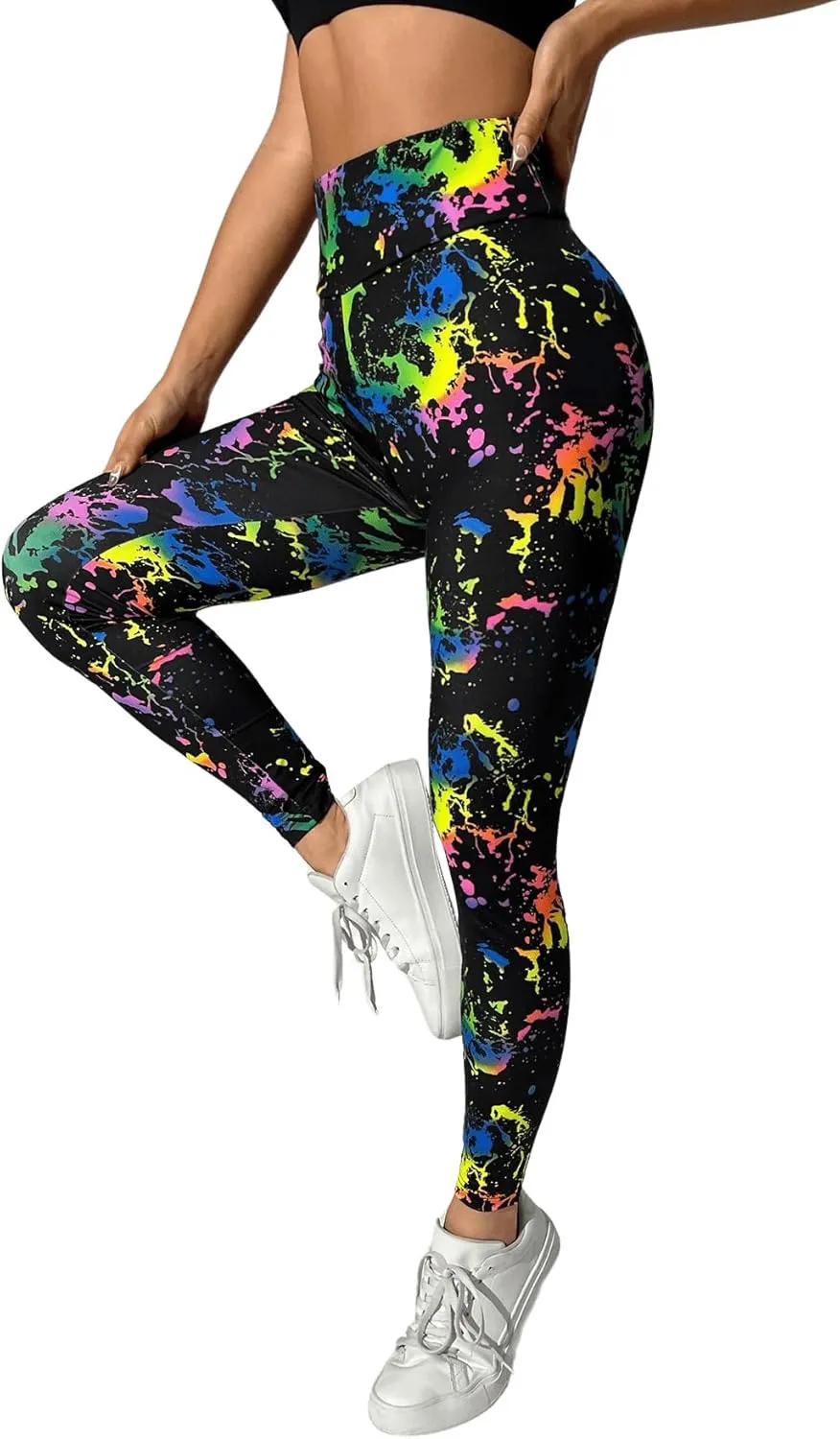 GORGLITTER Women's Neon Reflective Legging High Waisted Y2K Rave Festival Skinny Pants