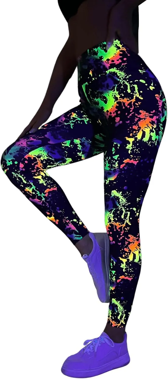 GORGLITTER Women's Neon Reflective Legging High Waisted Y2K Rave Festival Skinny Pants