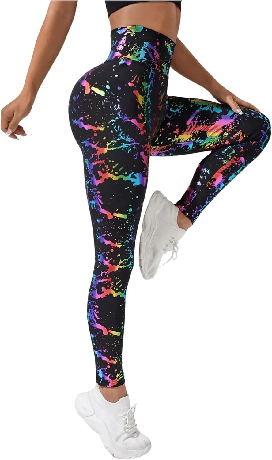 GORGLITTER Women's Neon Reflective Legging High Waisted Y2K Rave Festival Skinny Pants