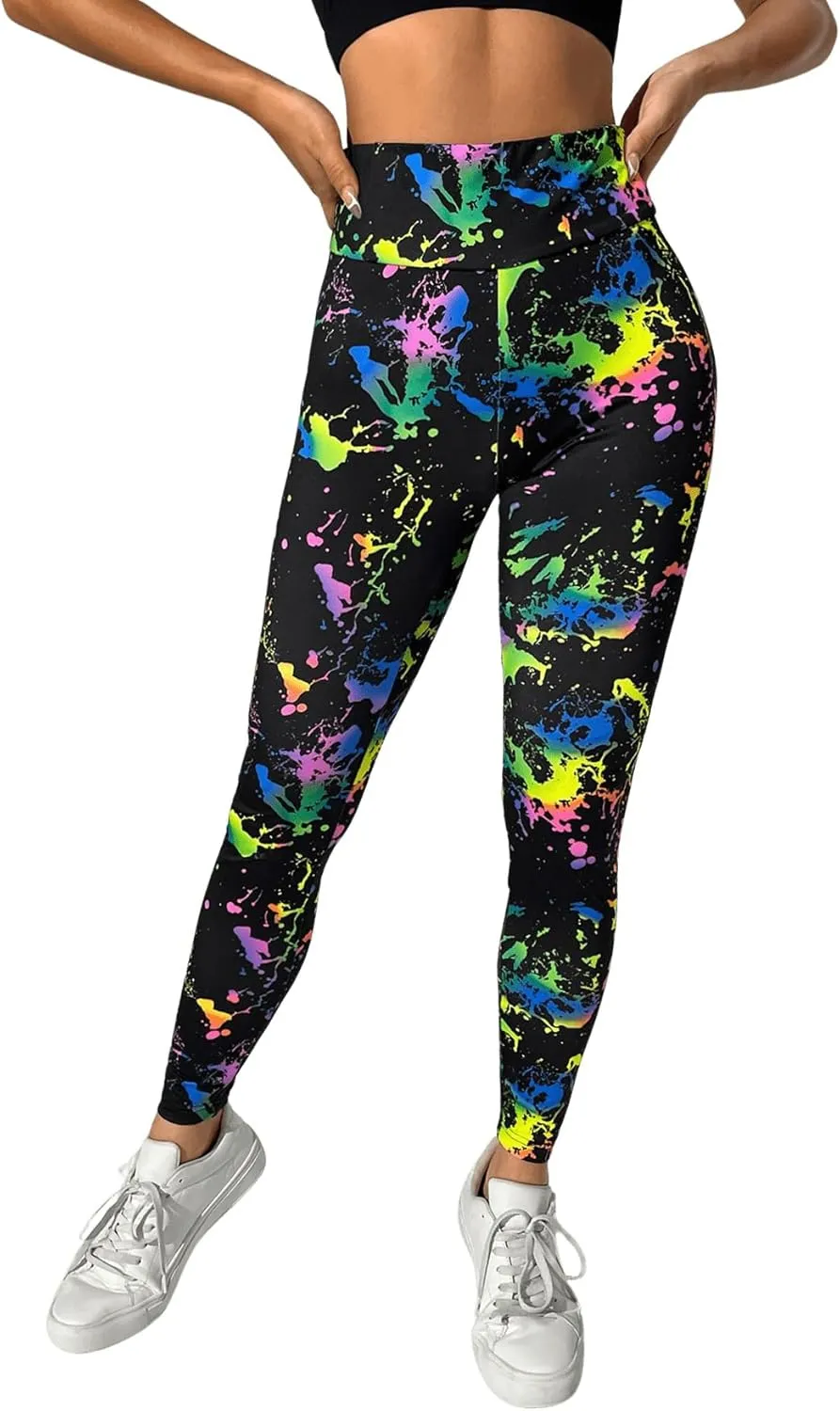 GORGLITTER Women's Neon Reflective Legging High Waisted Y2K Rave Festival Skinny Pants