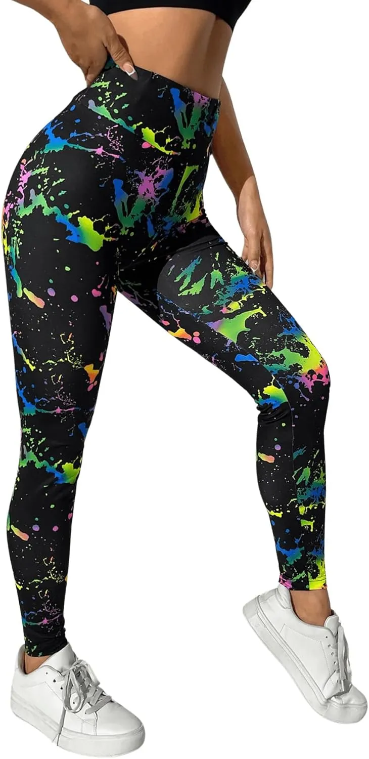 GORGLITTER Women's Neon Reflective Legging High Waisted Y2K Rave Festival Skinny Pants