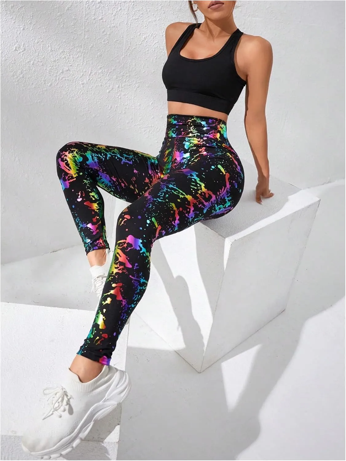 GORGLITTER Women's Neon Reflective Legging High Waisted Y2K Rave Festival Skinny Pants