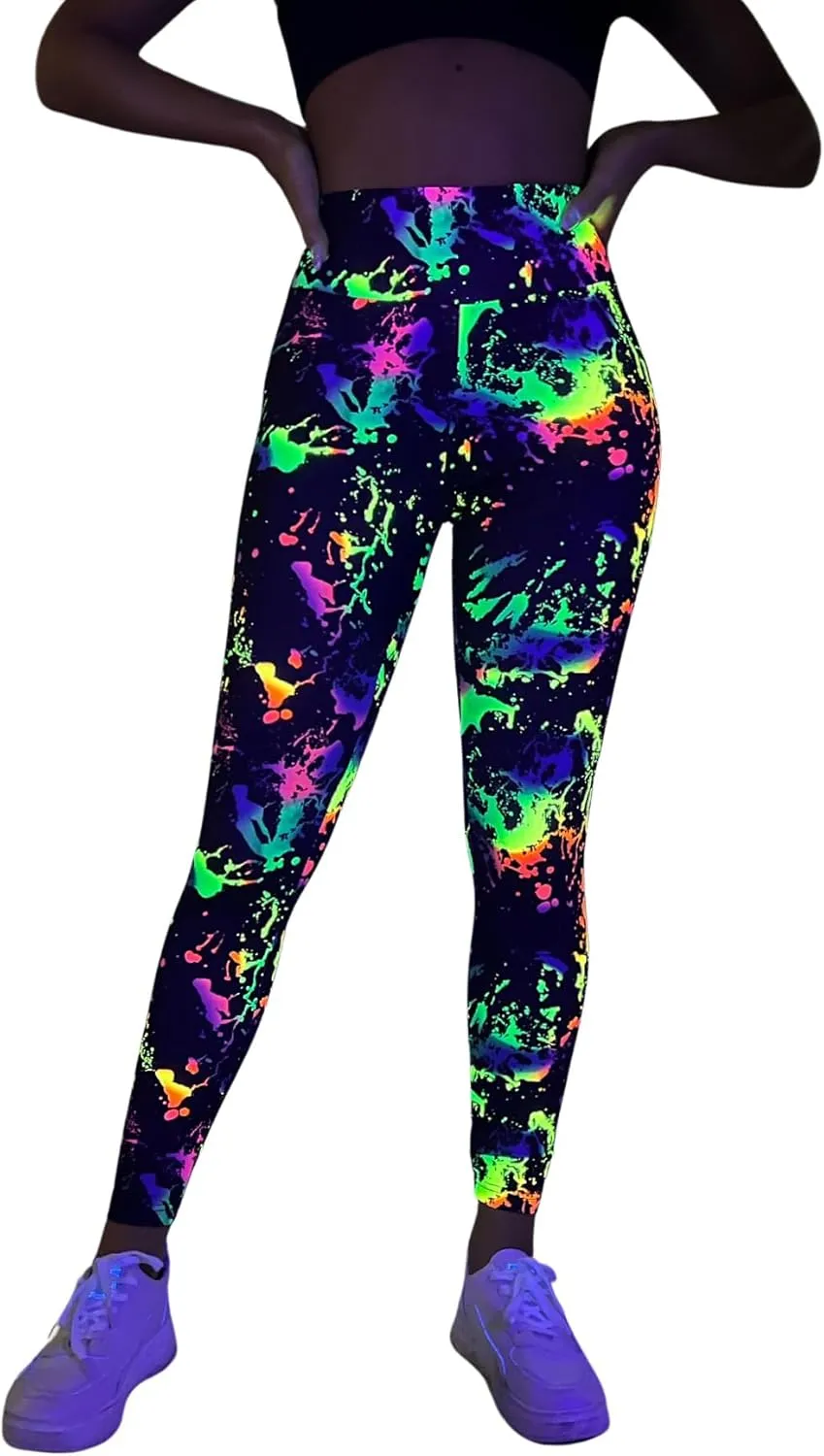 GORGLITTER Women's Neon Reflective Legging High Waisted Y2K Rave Festival Skinny Pants