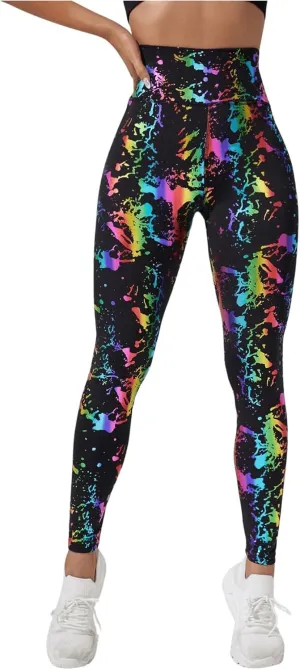 GORGLITTER Women's Neon Reflective Legging High Waisted Y2K Rave Festival Skinny Pants