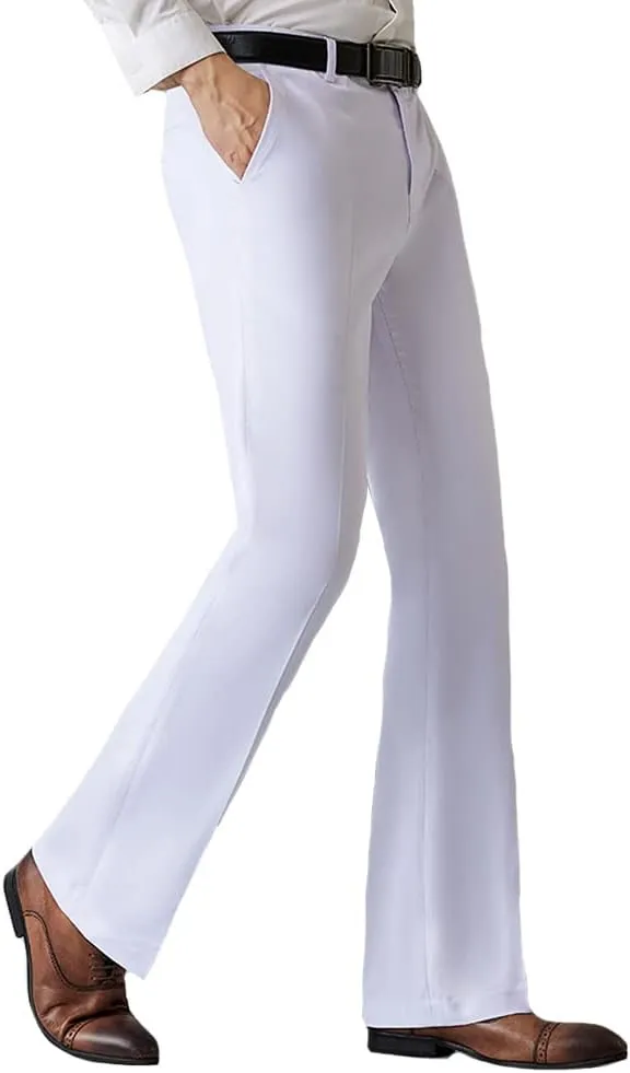 HAORUN Men Bell Bottom Flared Pants Slim Fit Retro 60s 70s Formal Dress Bootcut Trousers