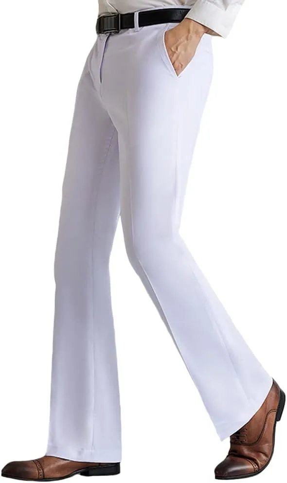 HAORUN Men Bell Bottom Flared Pants Slim Fit Retro 60s 70s Formal Dress Bootcut Trousers
