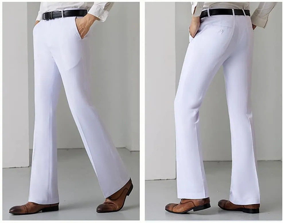 HAORUN Men Bell Bottom Flared Pants Slim Fit Retro 60s 70s Formal Dress Bootcut Trousers