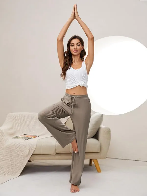 HEARTNICE 2 Pack Women's Pajamas Pants with Pockets Wide Leg Lounge Casual Loose Comfy Stretch Rib Yoga Sweatpants
