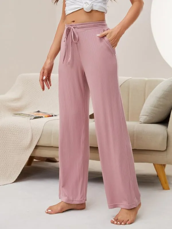 HEARTNICE 2 Pack Women's Pajamas Pants with Pockets Wide Leg Lounge Casual Loose Comfy Stretch Rib Yoga Sweatpants
