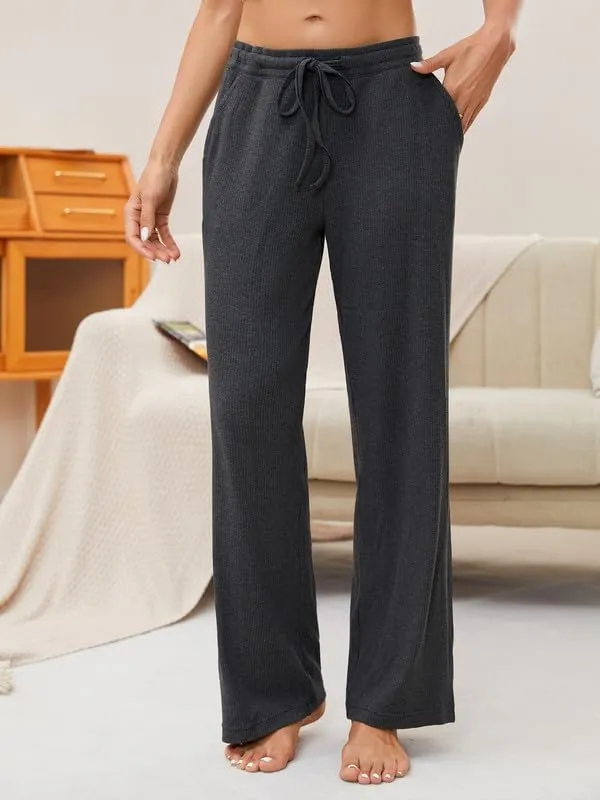 HEARTNICE 2 Pack Women's Pajamas Pants with Pockets Wide Leg Lounge Casual Loose Comfy Stretch Rib Yoga Sweatpants