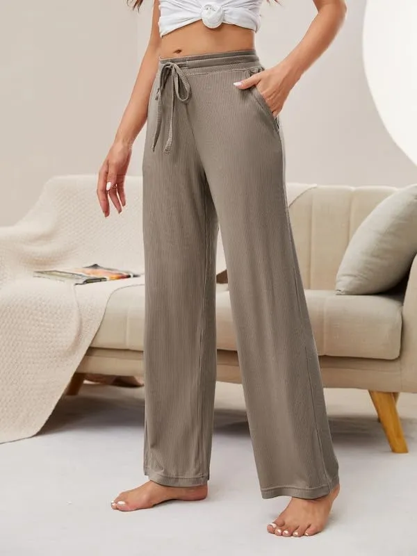 HEARTNICE 2 Pack Women's Pajamas Pants with Pockets Wide Leg Lounge Casual Loose Comfy Stretch Rib Yoga Sweatpants